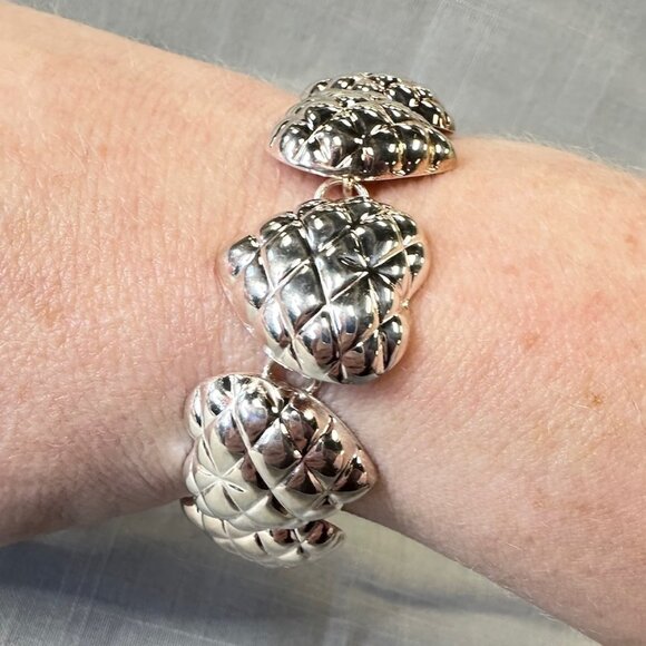 Sterling Silver Thailand Puffy Heart Bracelet - Picture 2 of 14